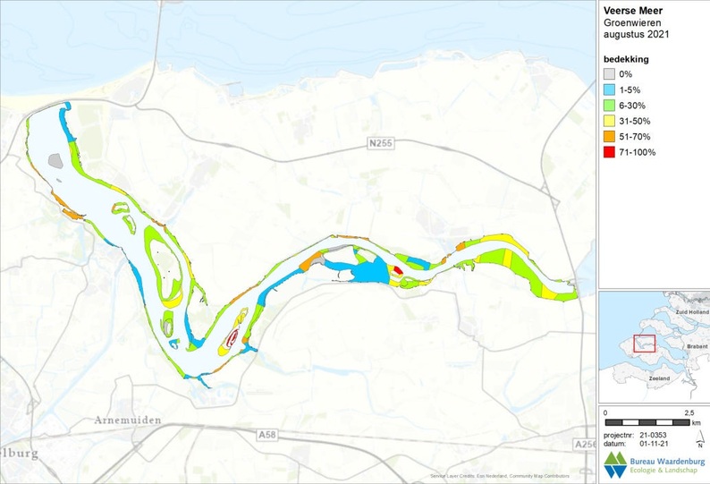 Kartering van groenwieren in het Veerse Meer in 2021.